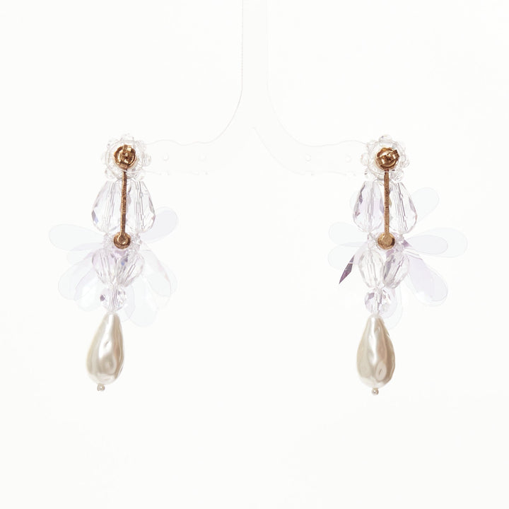 SIMONE ROCHA lilac purple plastic flower drop faux pearl pin earrings