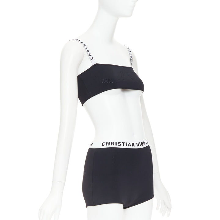 CHRISTIAN DIOR black white J'Adior logo bra shorts lounge set XS