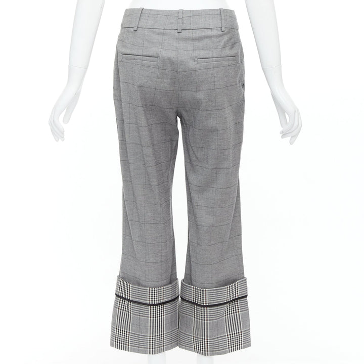 MONSE grey wool  contrast checkered turn up hem trousers US2 S