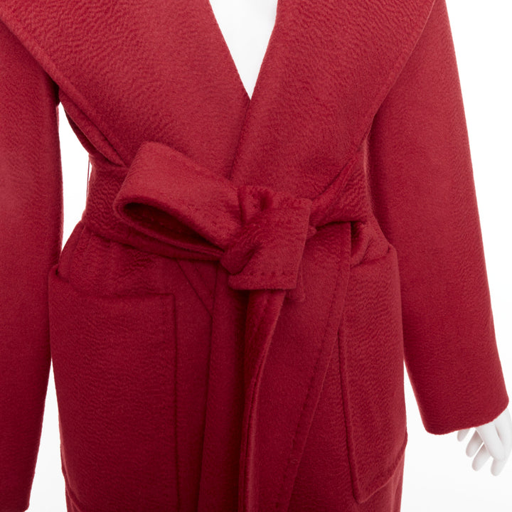 MAX MARA Rialto 100% camel hair red pocketed belted wrap robe coat IT44 L