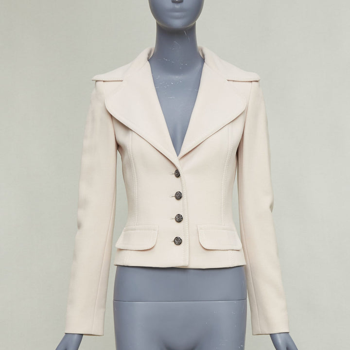 DOLCE GABBANA cream virgin wool tulip collar cropped blazer IT36 XXS