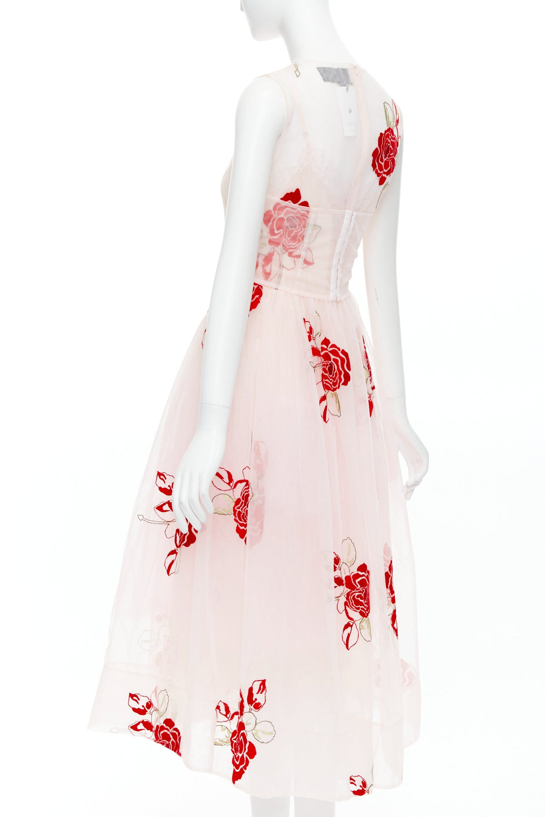 SIMONE ROCHA 2020 Runway  pink red rose floral embroidery tulle dress UK8 S