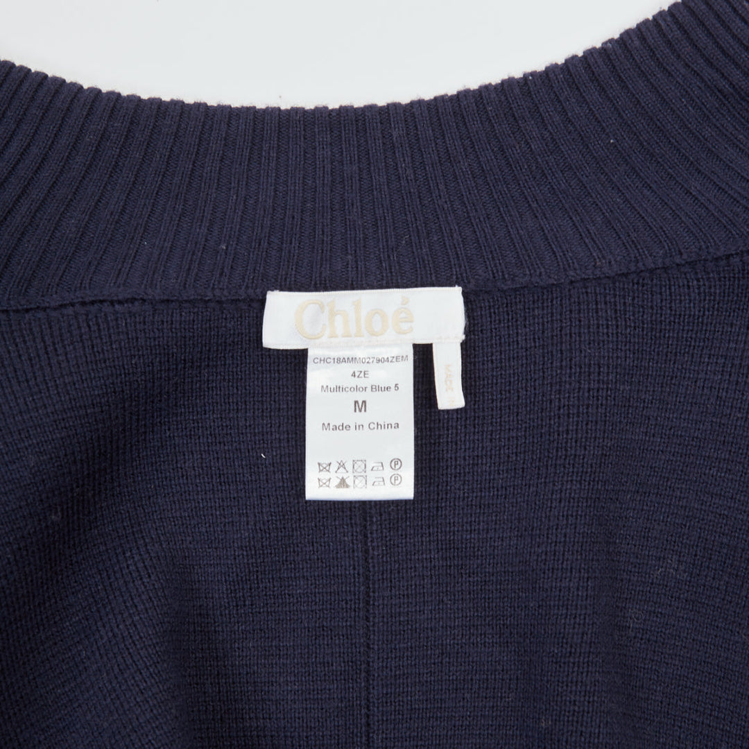 CHLOE 2019 navy black grey colorblock visible stitch zip up knit wool poncho M