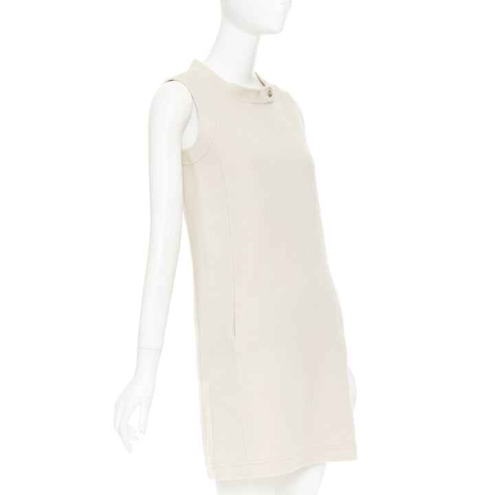 MAX MARA S' light grey virgin wool angora snap button collar dress IT34 XXS