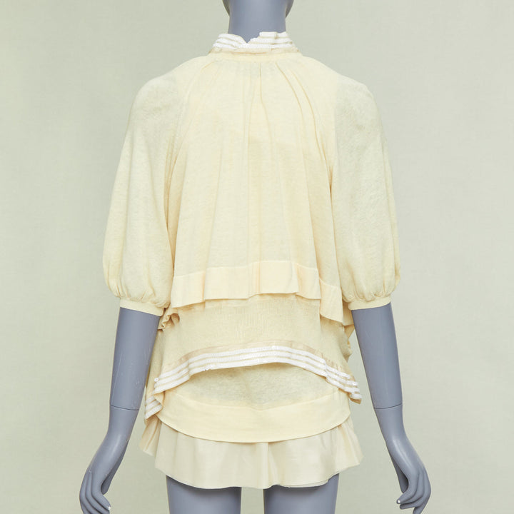 SACAI 2007 yellow cotton white sequin trim cardigan sweater vest twin set JP2 M