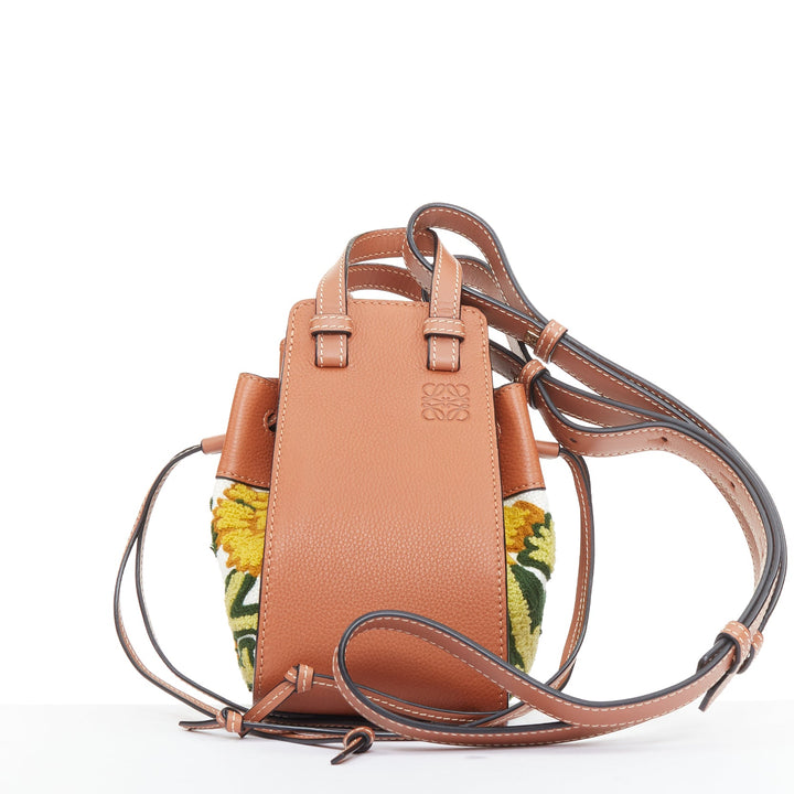 LOEWE 2019 William de Morgan Hammock Mini tan floral needlepoint embroidered bag