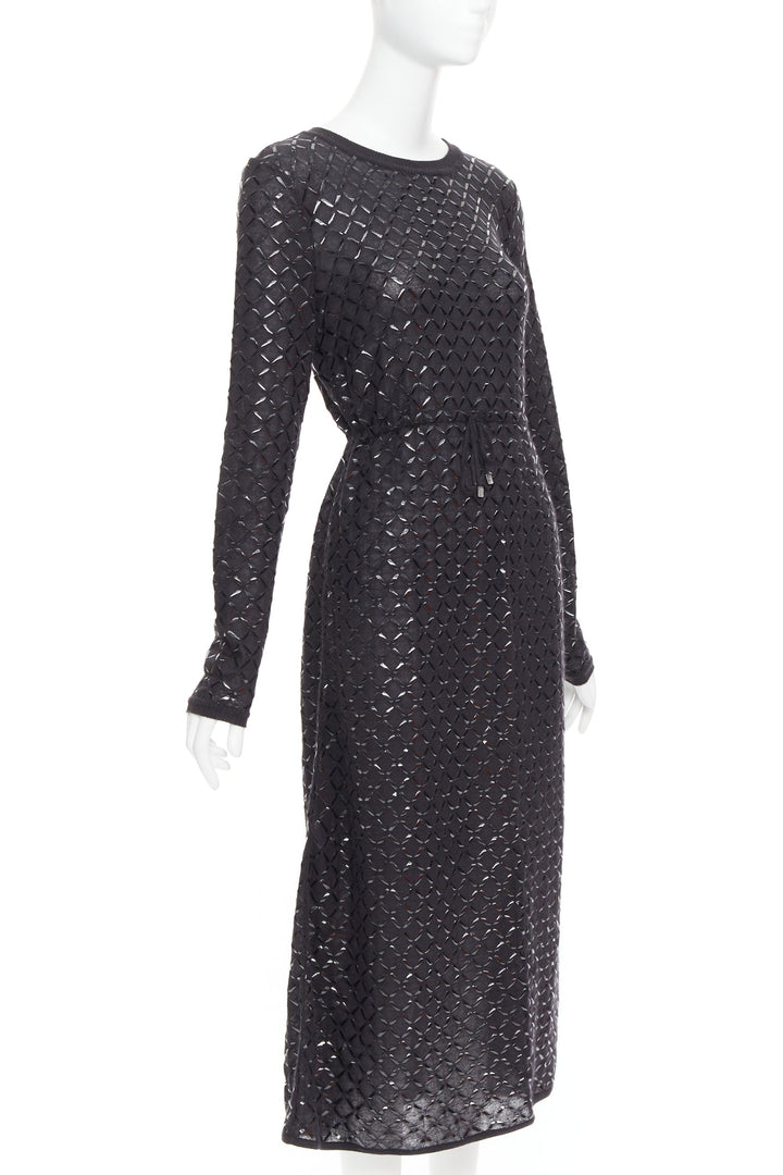 CHANEL black angora blend criss cross shine print knit dress FR36 S