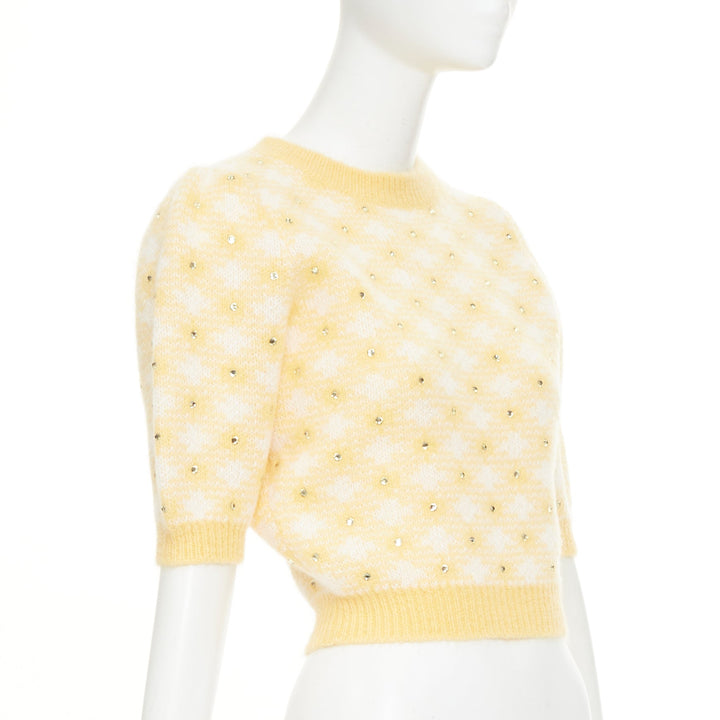 ALESSANDRA RICH Vichy Crystal embellished checked mohair blend top IT38 XS