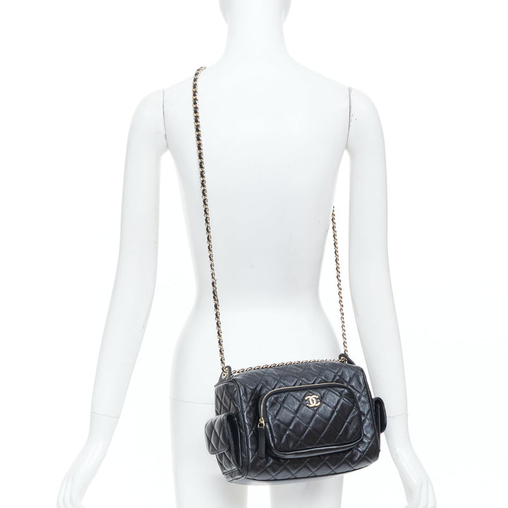 CHANEL 2024 Multi-Pocket Camera Case black quilted lambskin gold hardware bag