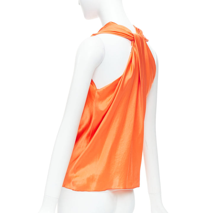 LANVIN 2010 tangerine orange 100% silk cowl neck draped top FR36 S