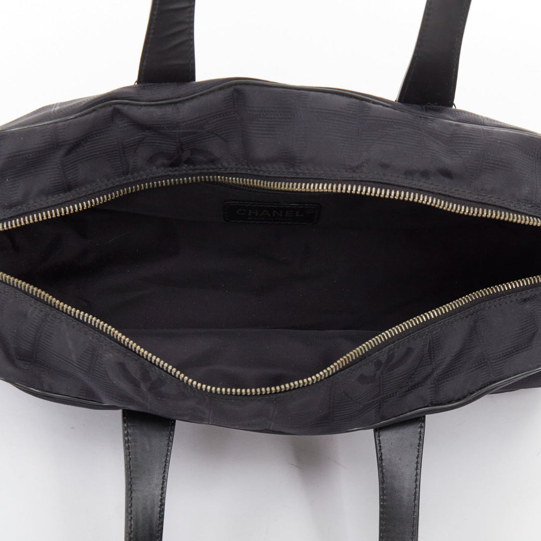 CHANEL 2002 New Travel Line black jacquard nylon mini Boston bowling bag