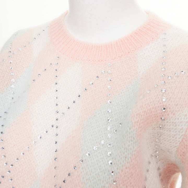 ALESSANDRA RICH Crystal pink argyle checked mohair blend top IT38 XS