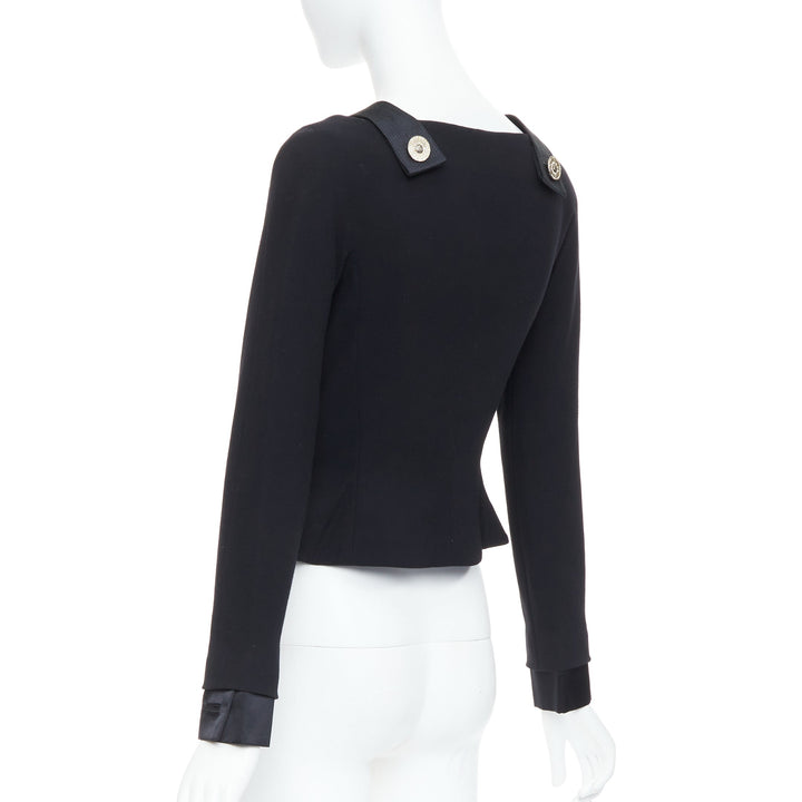 GIANNI VERSACE 1994 Vintage black crystal Medusa double breasted bondage top