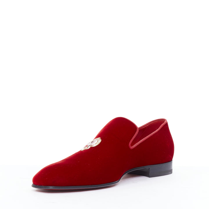 Male mannequin wearing Christian Louboutin Red Velvet Men Loafer in Size EU41 | Available at JHROP