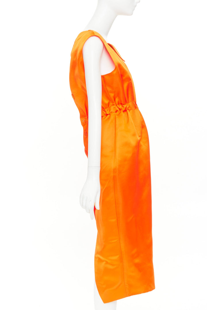 PRADA 2022 Runway orange satin triangle patch internal belt undone dress IT42