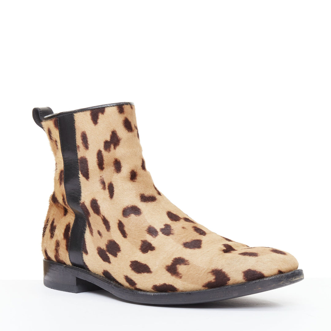 BALMAIN 2015 leopard print calf hair leather side zip classic ankle boots EU43