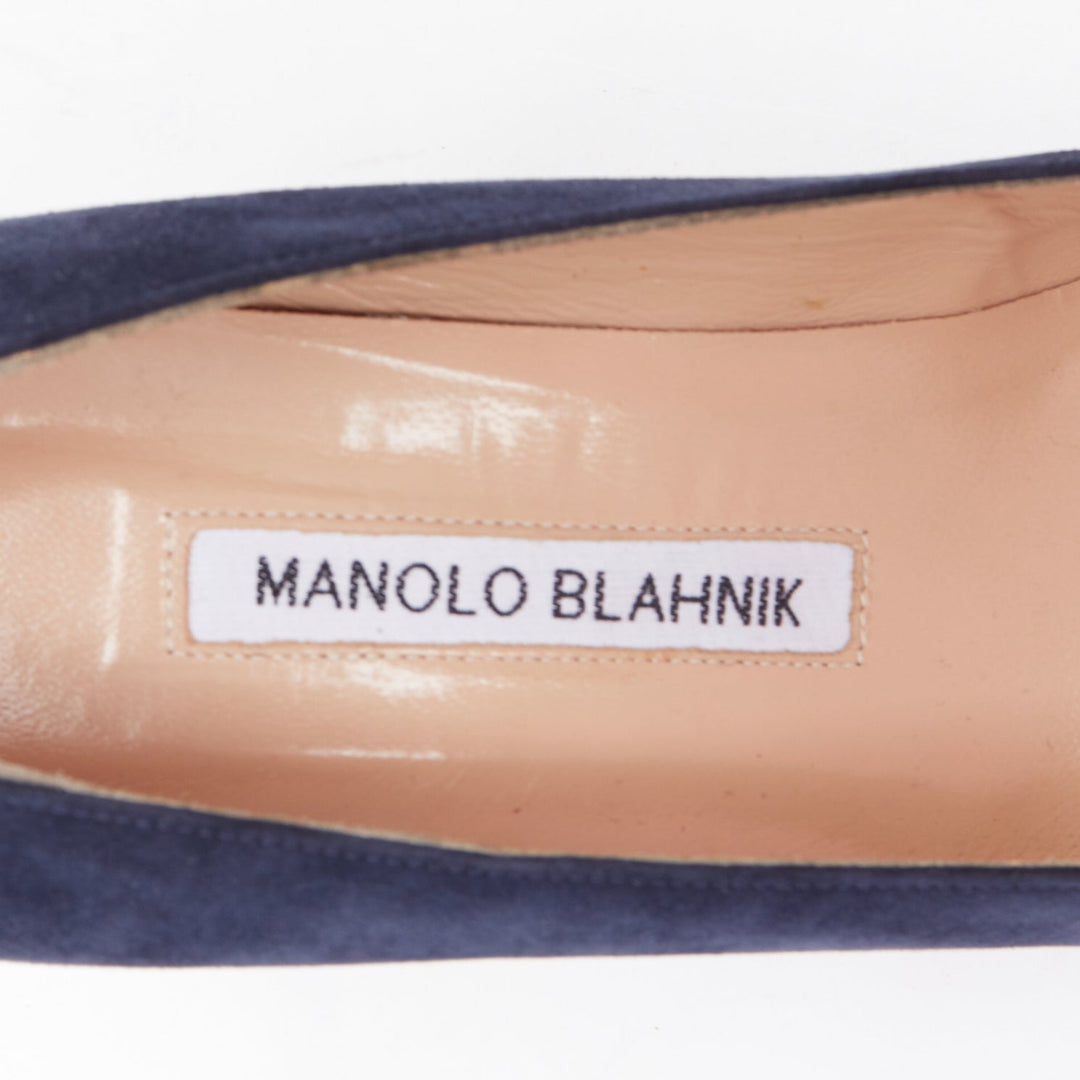 MANOLO BLAHNIK BB 70 navy suede leather point toe pumps EU36.5