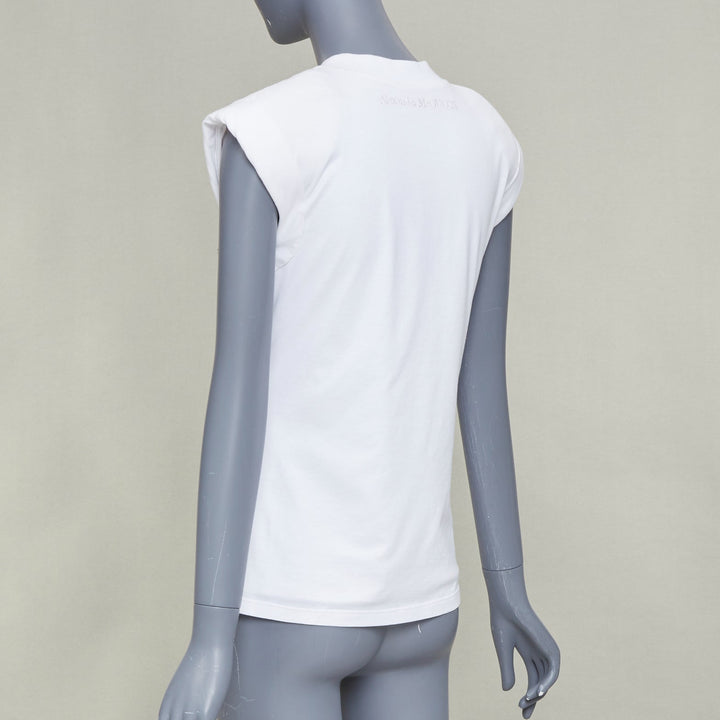 ALEXANDER MCQUEEN 2021 white gold sequin layered chain embroidered top IT38 XS