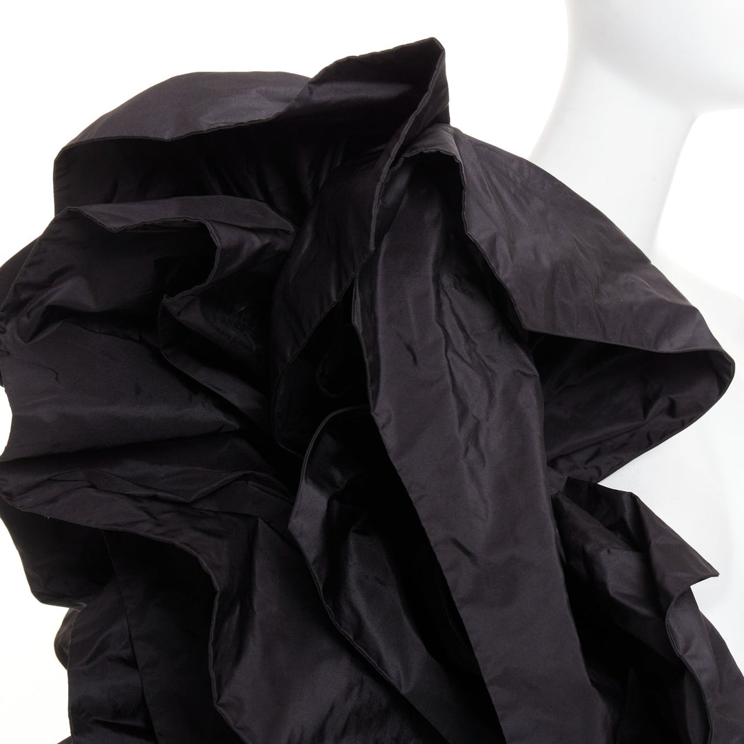 ALEXANDRE VAUTHIER black taffeta voluminous ruffle dramatic single sleeve XS
