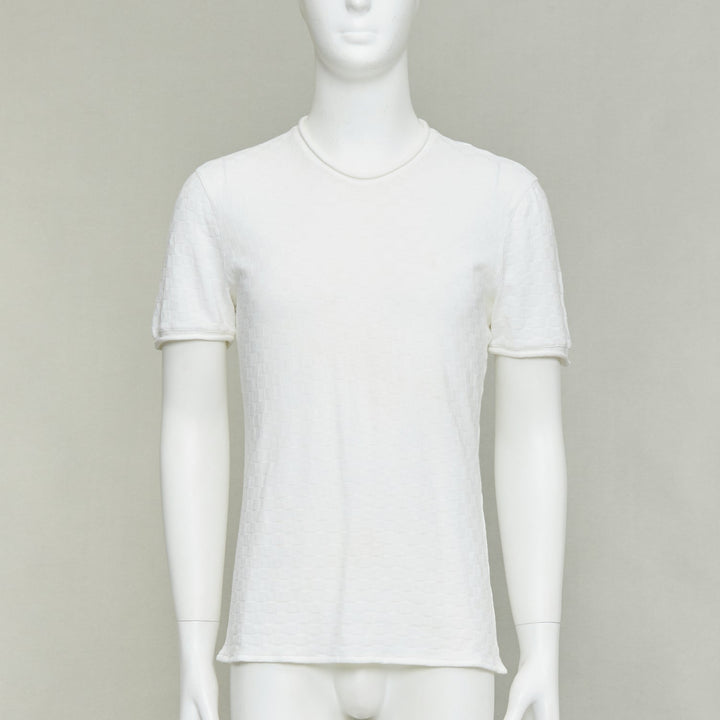 GIORGIO ARMANI white rolled hem checkered knit pullover top IT52 XL