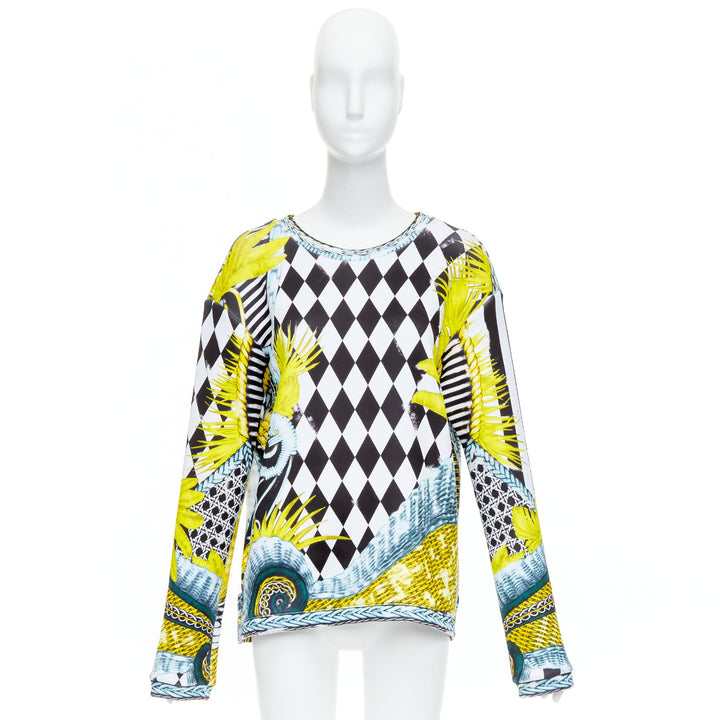 BALMAIN yellow blue checkerboard barocco neoprene pullover FR38 M