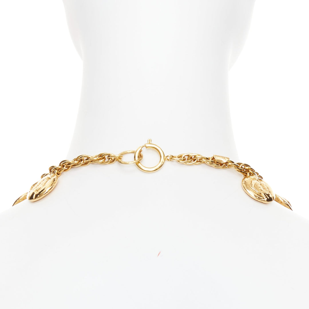 CHANEL Vintage gold tone Coco Mademoiselle Medallion chain princess necklace