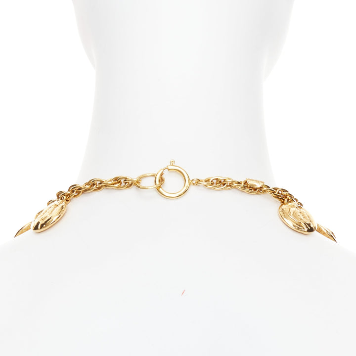 CHANEL Vintage gold tone Coco Mademoiselle Medallion chain princess necklace