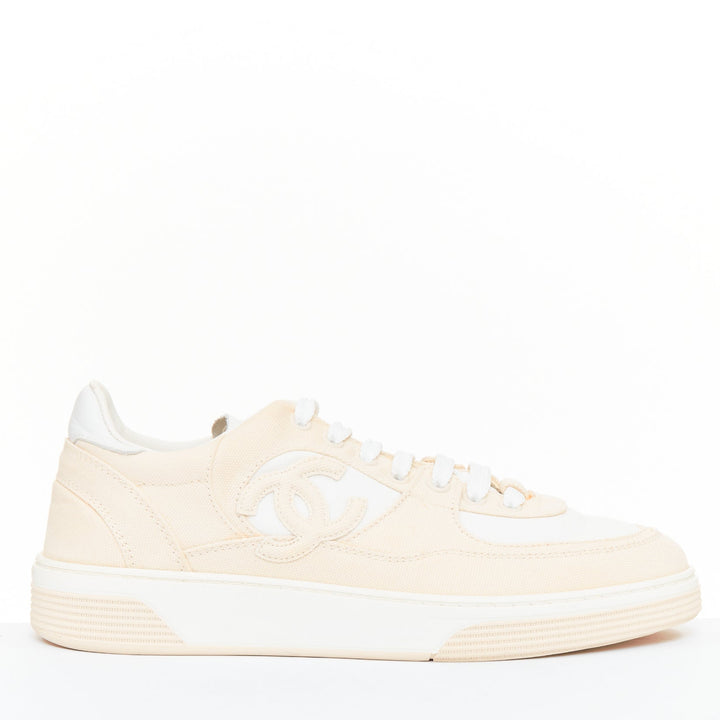 CHANEL 24C CC Canvas Sport Trainer white beige CC quilted sneakers EU38