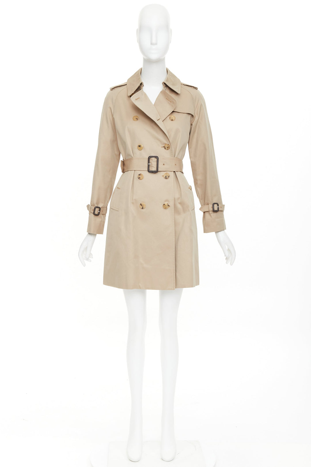 MACKINTOSH beige cotton horn buttons double breasted classic trench FR32 XXS
