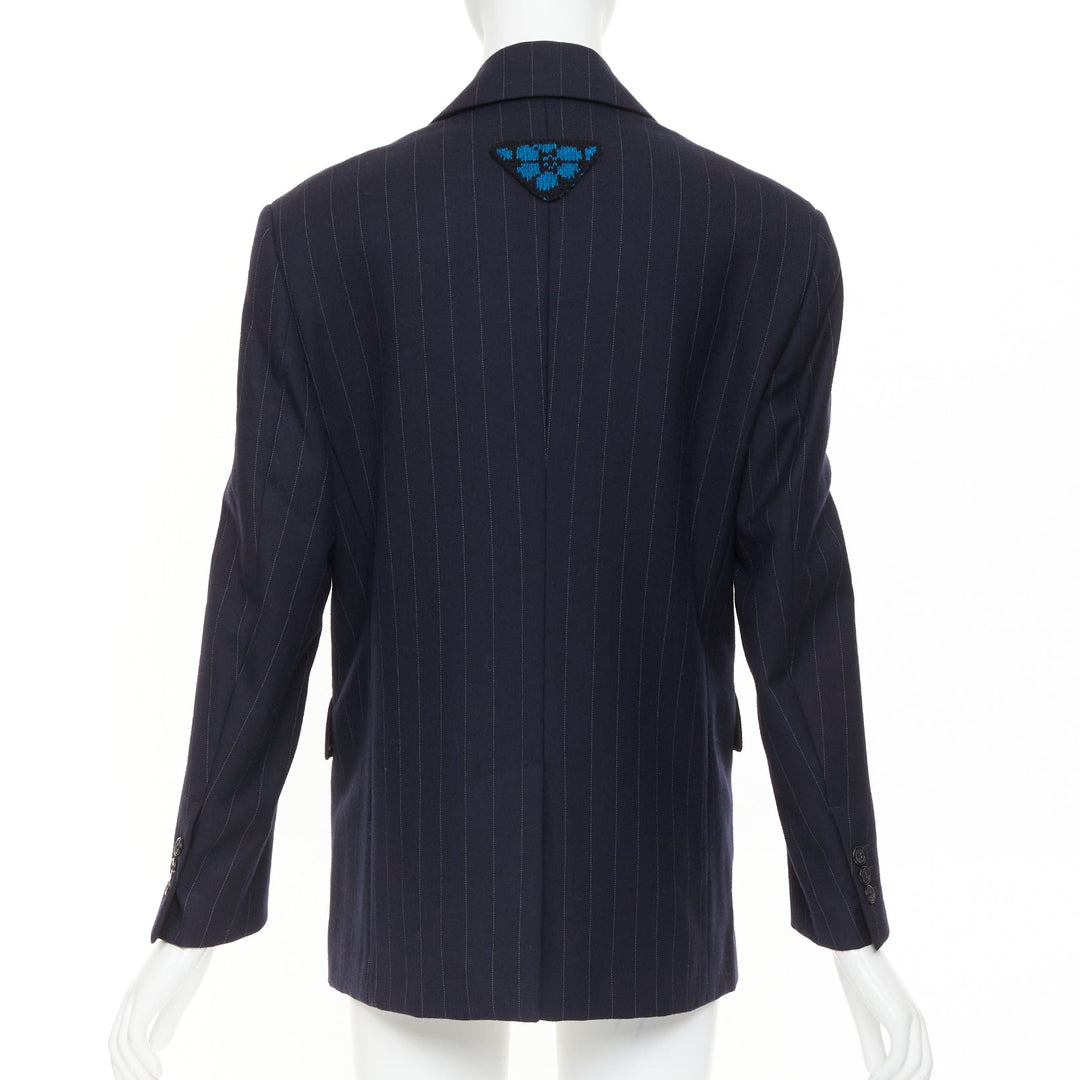 PRADA 2021 navy pinstripe virgin wool single-breasted boxy blazer jacket IT38 XS