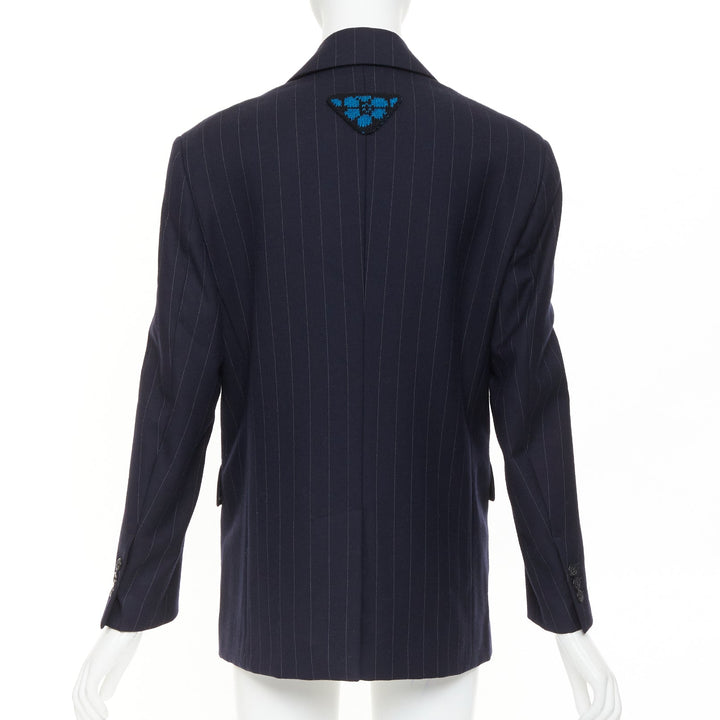 PRADA 2021 navy pinstripe virgin wool single-breasted boxy blazer jacket IT38 XS