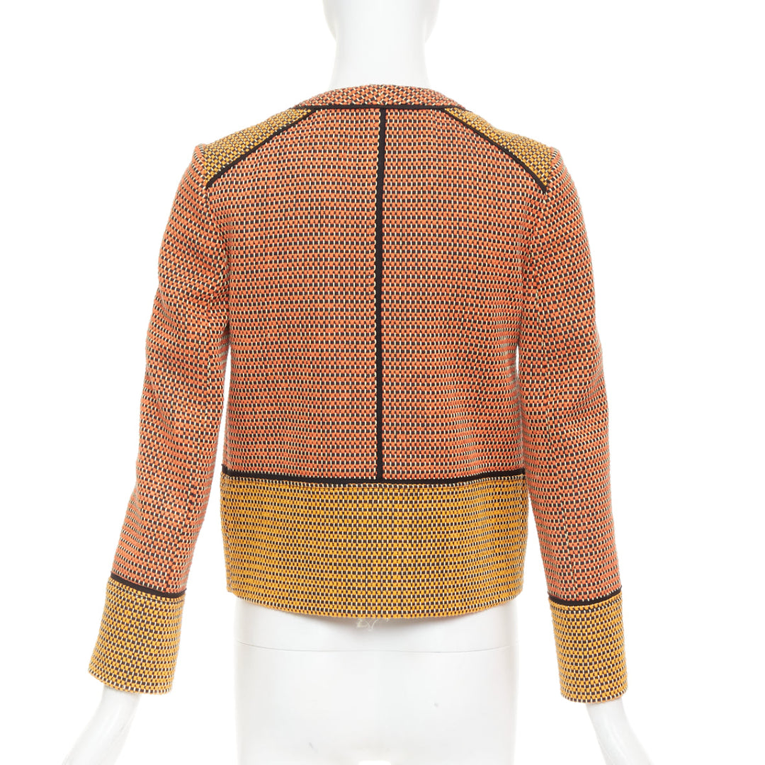 PROENZA SCHOULER orange basket weave tweed black leather trim jacket US2 S
