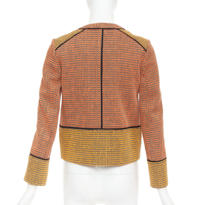 PROENZA SCHOULER orange basket weave tweed black leather trim jacket US2 S