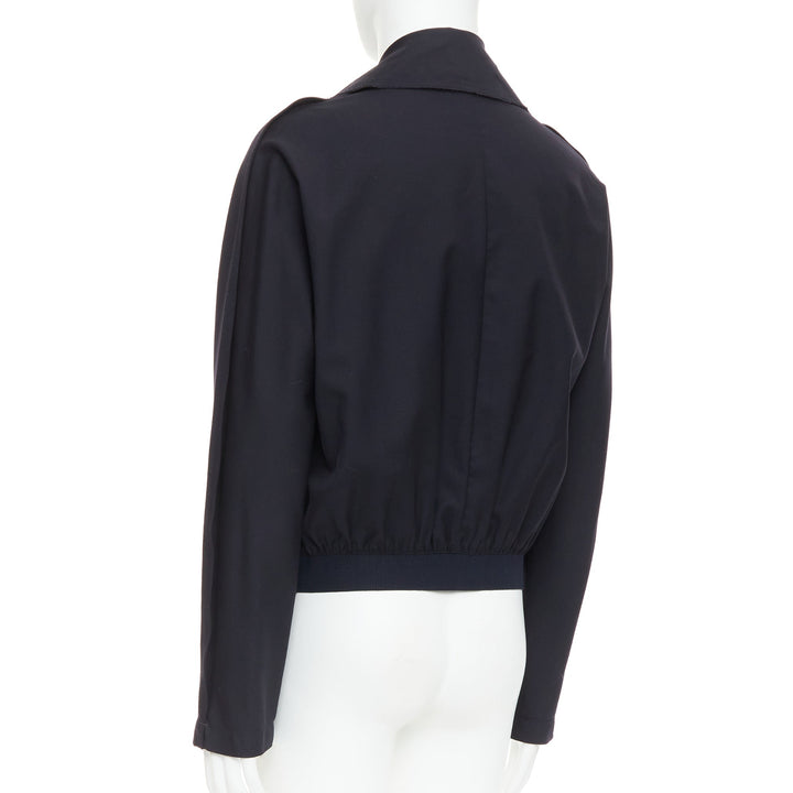 LANVIN navy wool trench coat inspired interfaced bomber jacket FR48 M