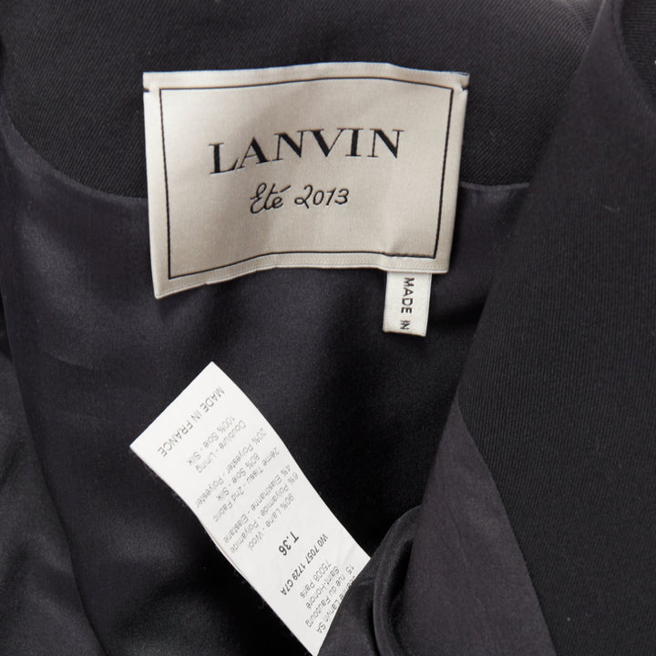 LANVIN 2013 black cream wool silk trimmed padded boxy vest FR36 S