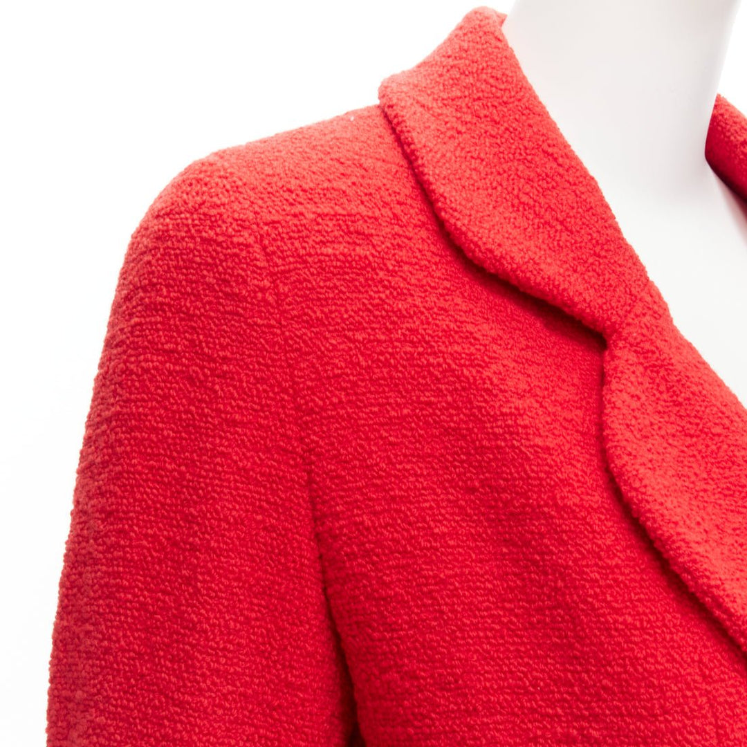 CHANEL 94A Vintage Runway red wool tweed gold CC button jacket FR36 S