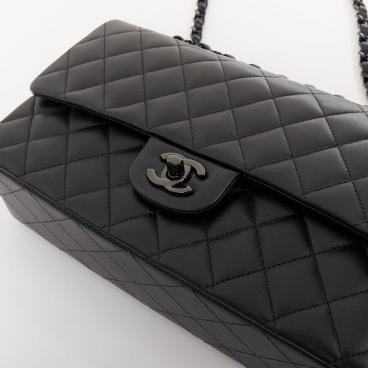 CHANEL So Black 11.12 Medium Classic Double Flap quilted lambskin shoulder bag