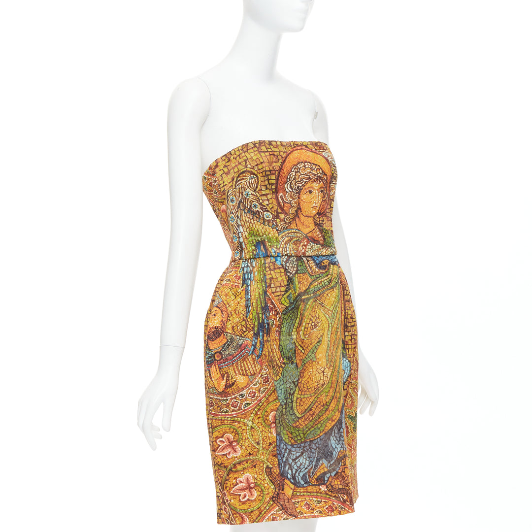 rare DOLCE GABBANA 2013 Runway gold Byzantine mosaic stain glass dress IT36 XXS