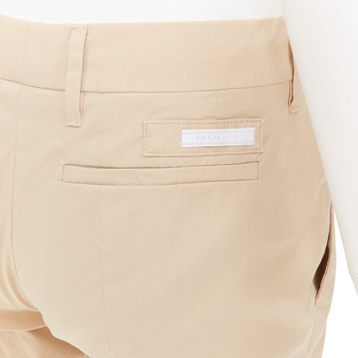 PRADA 2020 beige light cotton blend white taped logo cropped pants IT40 S