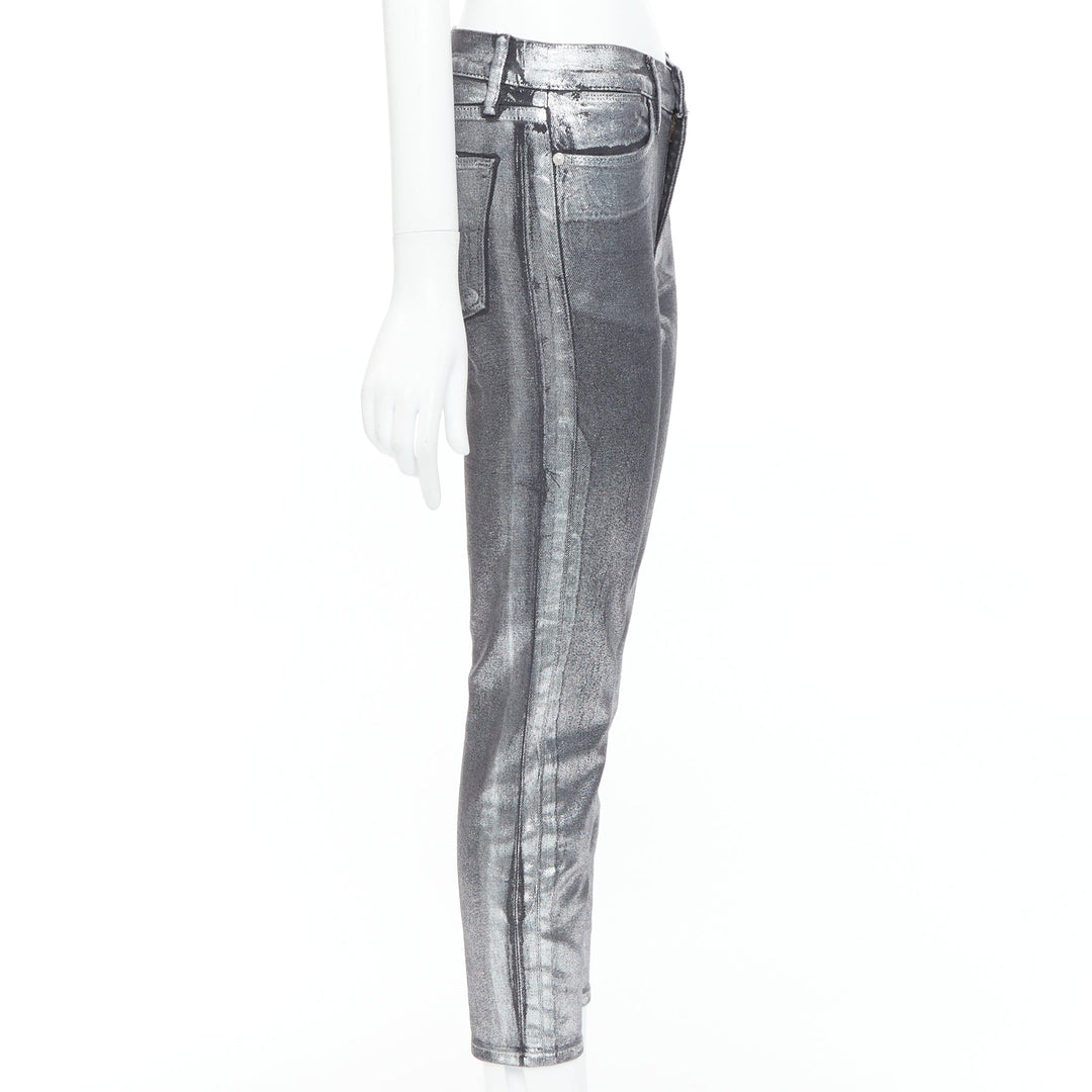 FRAME Le High Skinny Crop metallic silver coated pants 24"