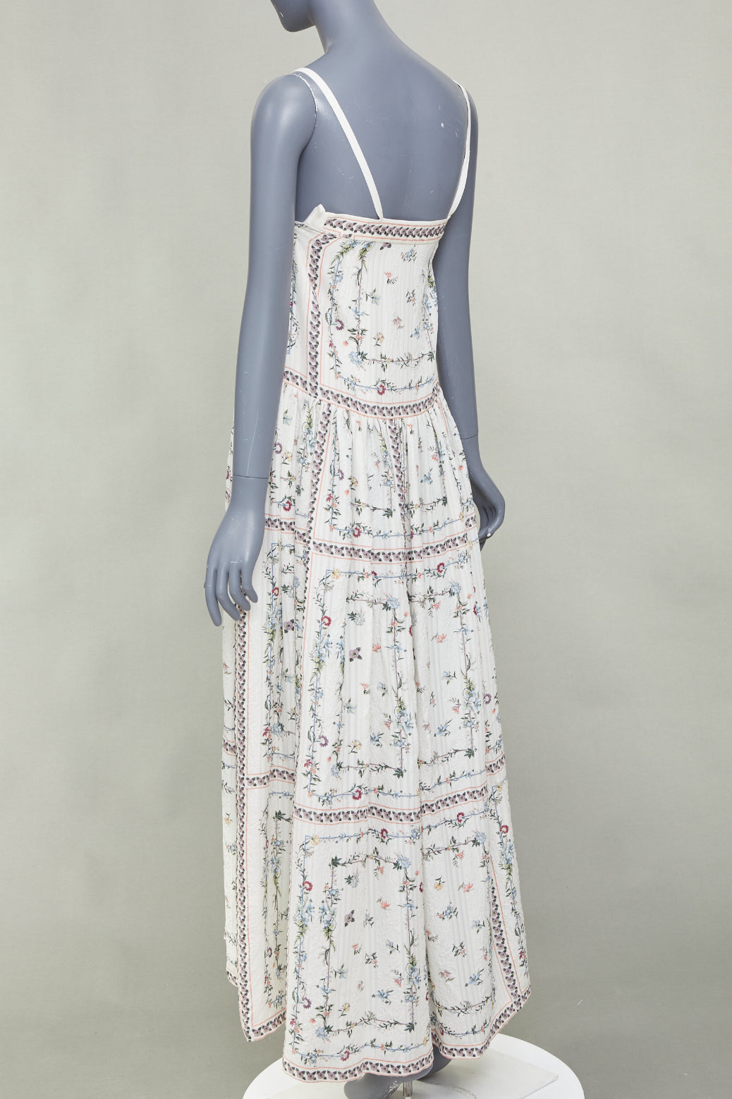 VILSHENKO 2019 white multi floral panel embroidery silk linen maxi dress UK8 S