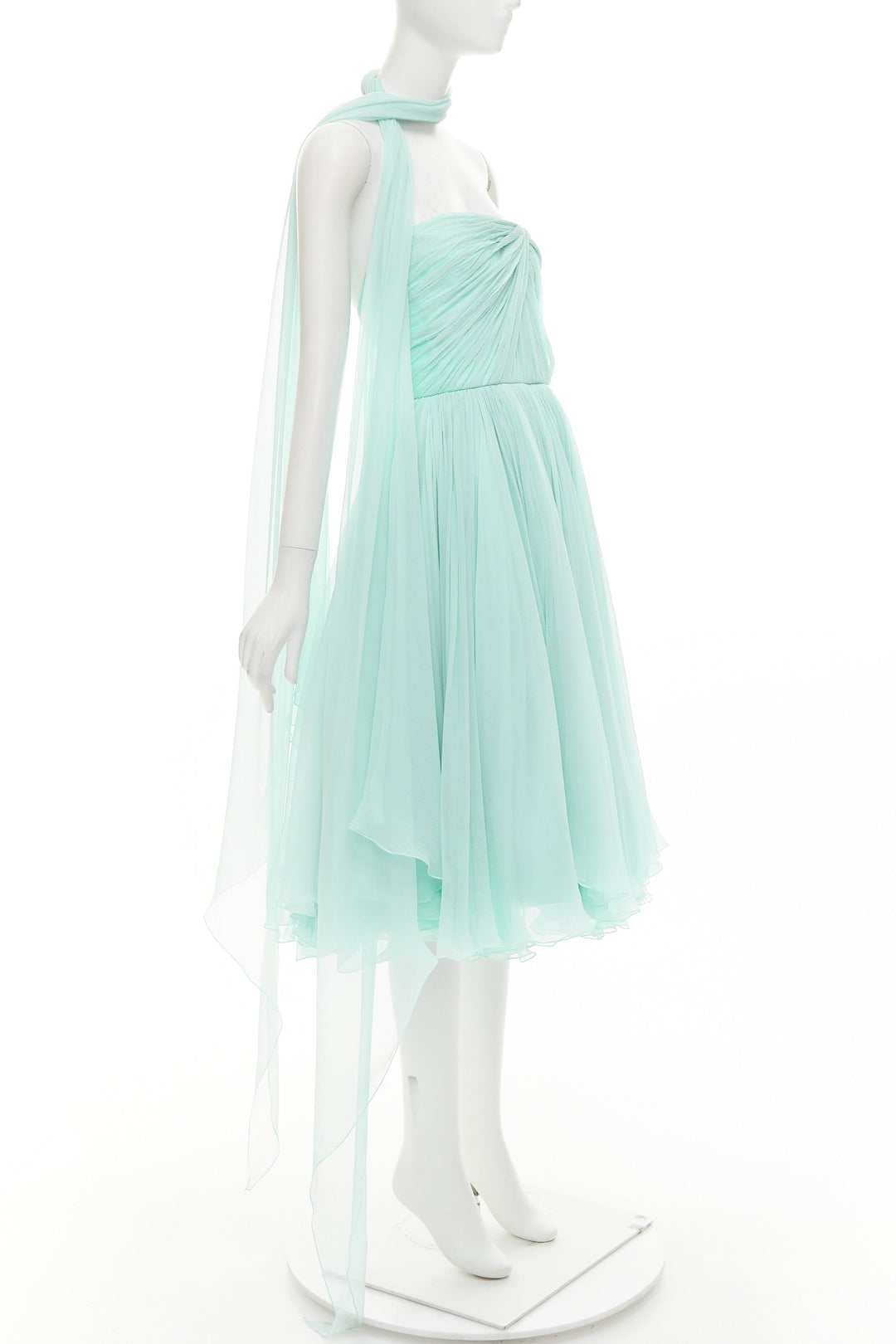 ALEXANDRE VAUTHIER COUTURE AW2019 Runway aqua blue strapless dress sash scarf