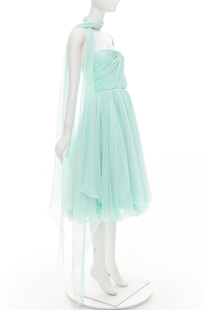 ALEXANDRE VAUTHIER COUTURE AW2019 Runway aqua blue strapless dress sash scarf