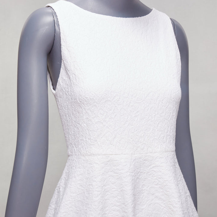 ALICE OLIVIA white cotton blend baroque jacquard fit flared dress US2 S
