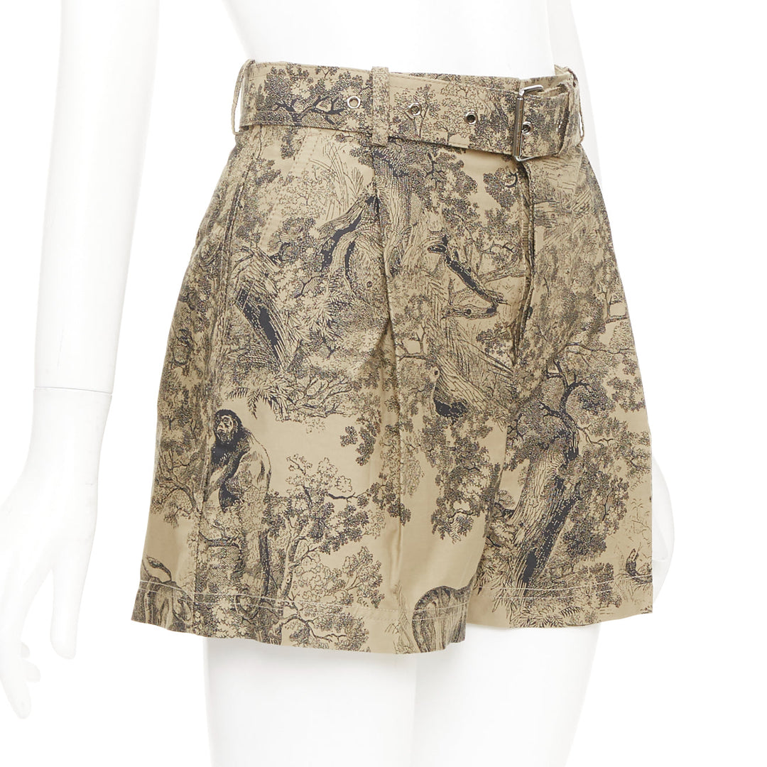 CHRISTIAN DIOR 2019 Toile de Jouy Sauvage beige cotton belted shorts FR34 XS