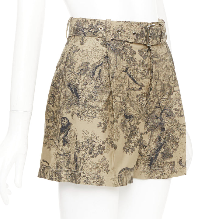 CHRISTIAN DIOR 2019 Toile de Jouy Sauvage beige cotton belted shorts FR34 XS