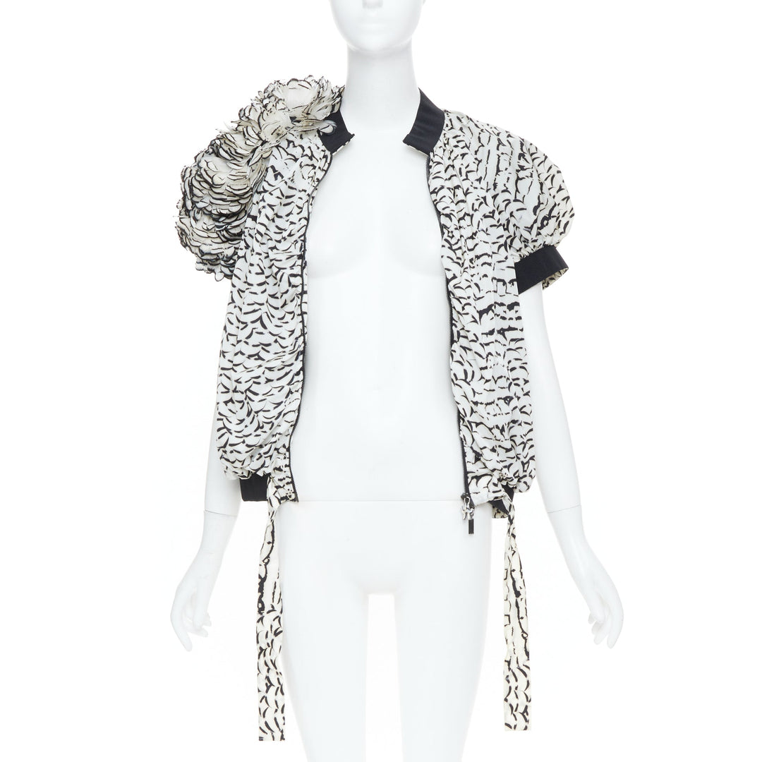 MONCLER GAMME ROUGE 2013 runway feather print puff sleeve ruffle jacket top Sz1