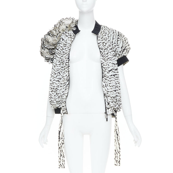 MONCLER GAMME ROUGE 2013 runway feather print puff sleeve ruffle jacket top Sz1