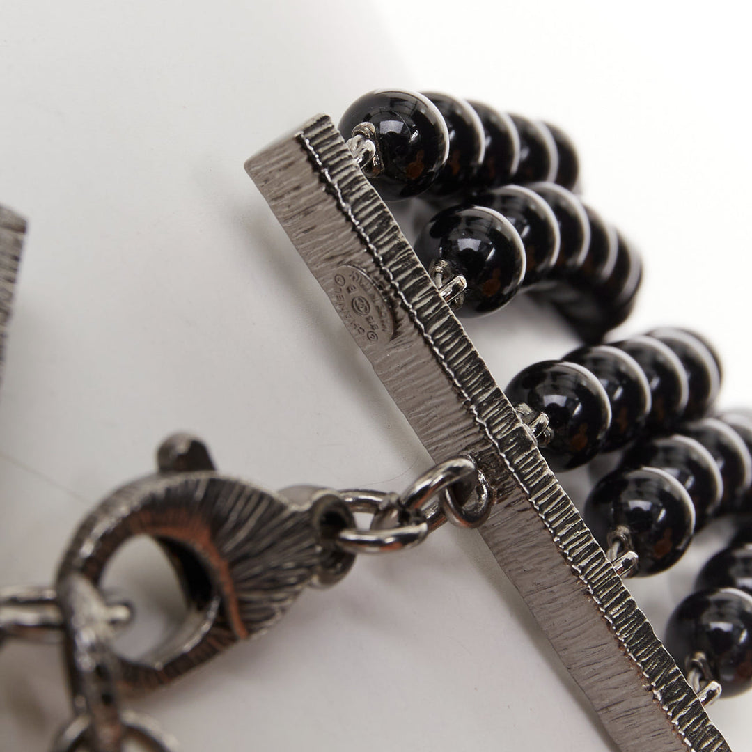 CHANEL 13B black white grey ombre CC multi-strand resin pearl collar necklace