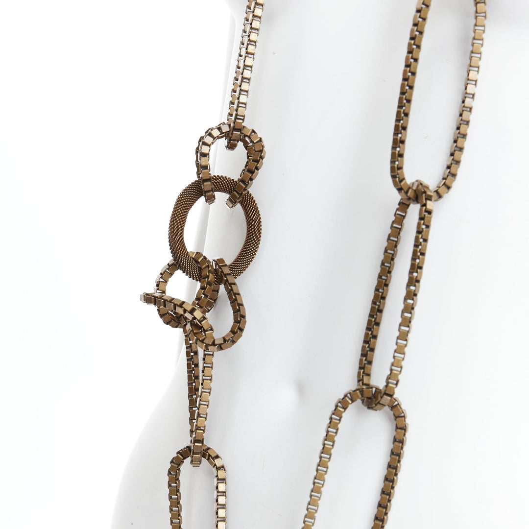 LANVIN bronze gold box loop chain chunky oversized necklace